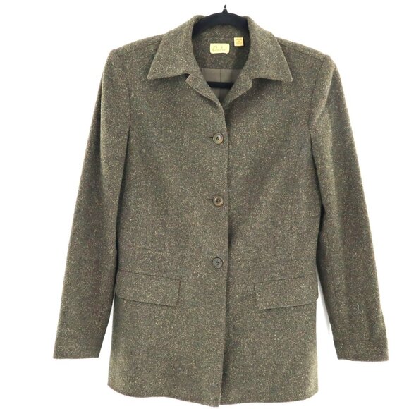 Caslon Silk Wool Overcoat Womens 8P Green Rich Auntie Core Quiet Luxury Academia - Picture 1 of 10